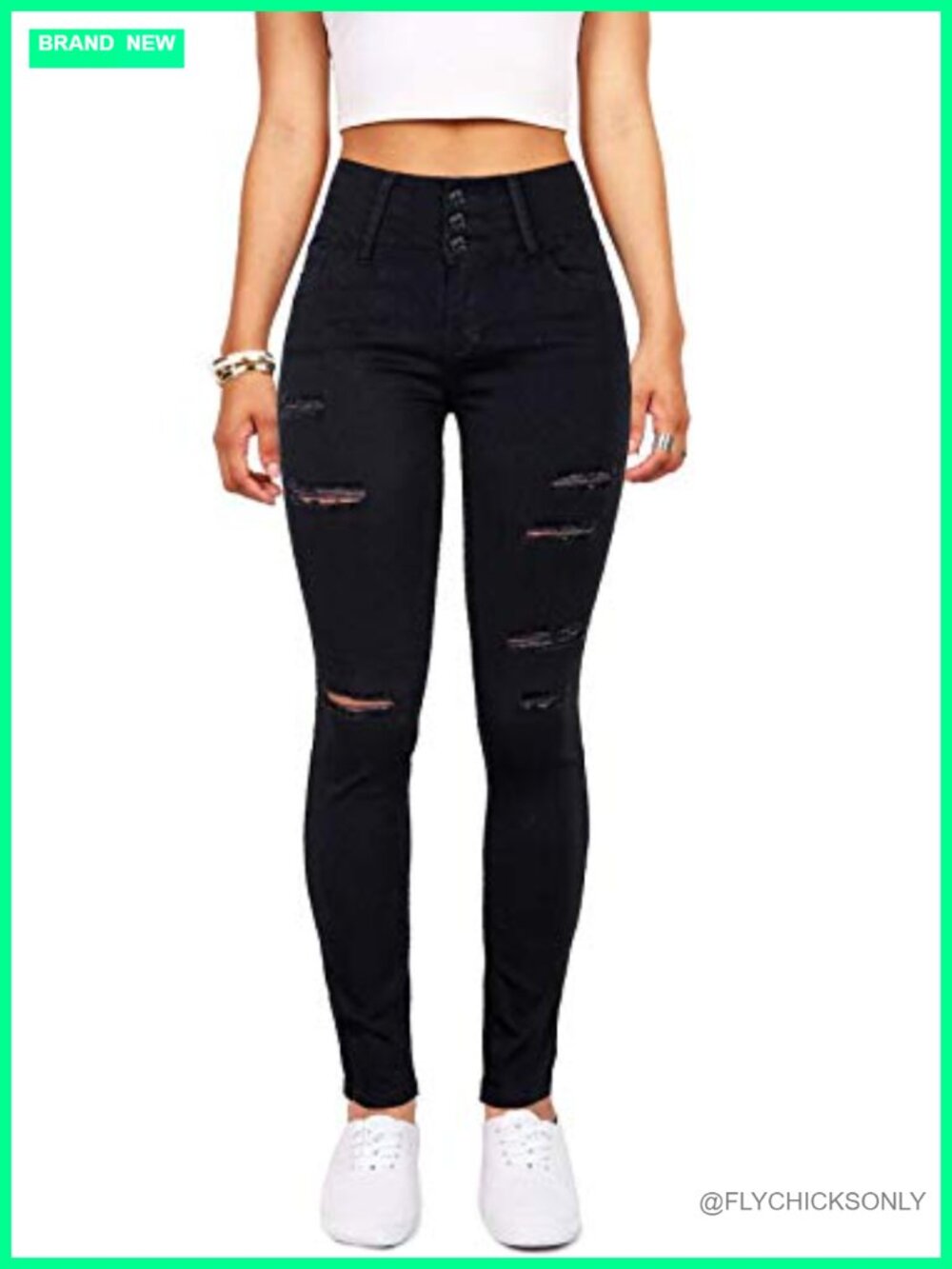 High Waist Skinny Stretchy Ripped Jeans Tummy Control Women